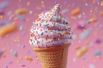 Pink Ice Cream Cone with Sprinkles