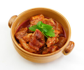 Spicy Korean Braised Chicken Stew in Ceramic Bowl