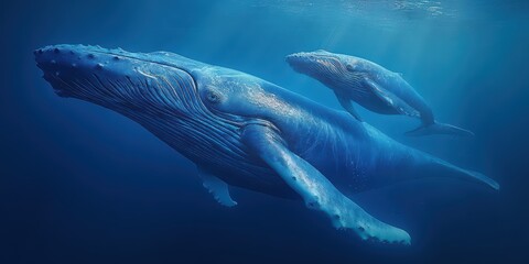 Fototapeta premium Pair of Blue Whales in Ocean Depths is a professional-grade stock image suitable for editorial use, social storytelling, cultural representation, and marketing visuals.
