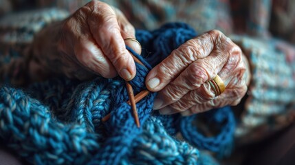 The elderly hands knitting