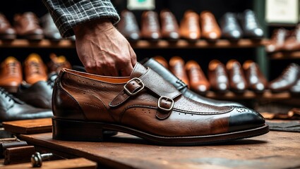 Artisan crafting stylish men's footwear in workshop