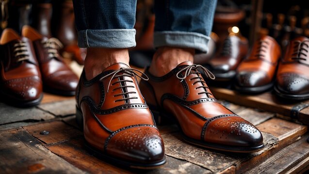 Artisan crafting stylish men's footwear in workshop