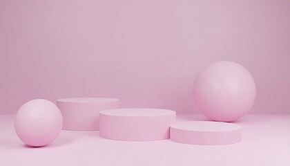A minimalist arrangement of pink geometric shapes on a matching background, creating a soothing and modern aesthetic