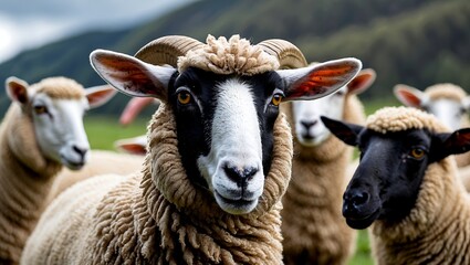 Obraz premium Black faced sheep breed raised for meat production