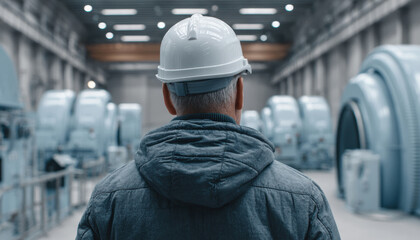 Cinematic shot of an engineer monitoring industrial processes.