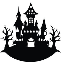 Halloween castle silhouette vector illustration.