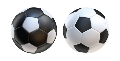 3d soccer balls icons white and black color. 3d vector render Symbol or emblem football . Vector illustration