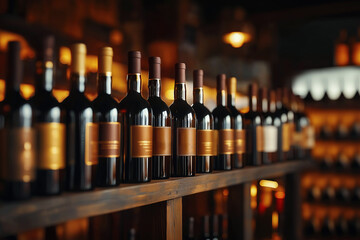 Wine Bottles on Rustic Wooden Shelf