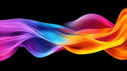 Vibrant, flowing abstract art with purple, blue, orange, and yellow hues against a black background