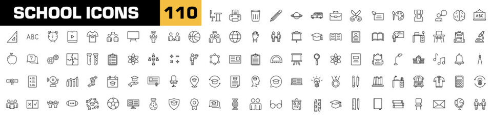 School icons. Back to school vector set. Isolated college line icon. Education icon set. Student  class sign. Desk line vector set. © Precious