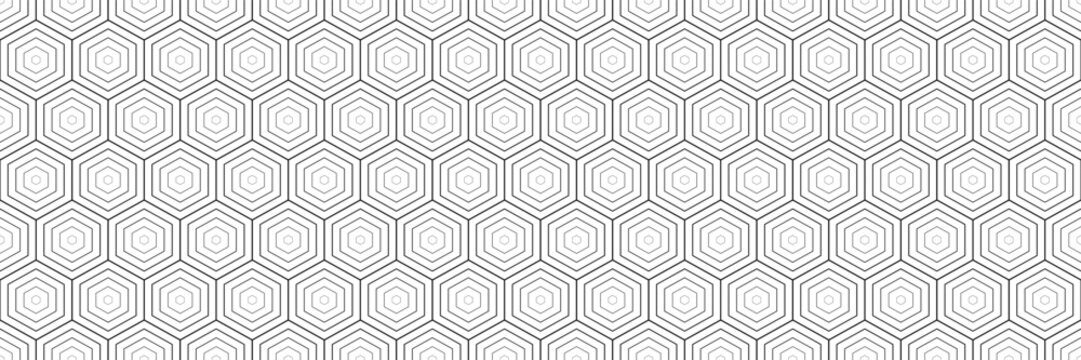 horizontal seamless black blended outline hexagon design for pattern and background.