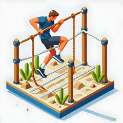 Isometric flat illustration of a person completing an online professional course on a laptop, symbolizing skills development, isolated on a white background.