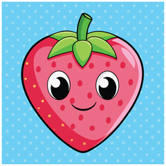Cute heart-shaped strawberry with big eyes
