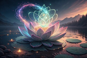Enchanted Lotus Blossom Mystical Floral Artwork