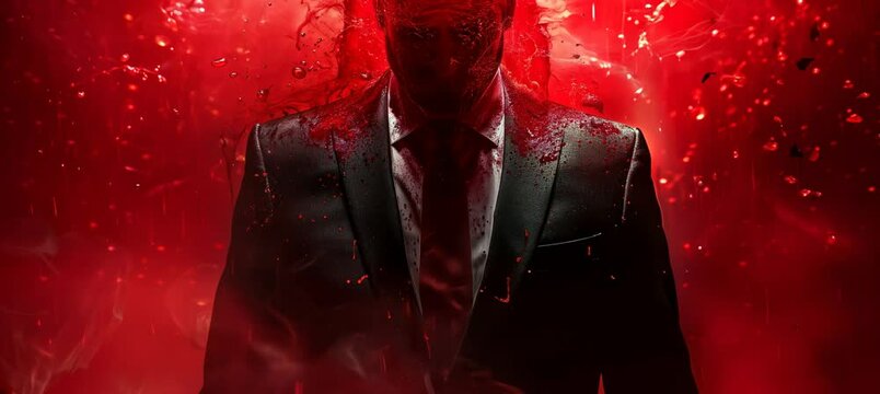 Politician business on dark red background . Evil corrupt and bribe illegal criminal crime concept Generative video AI technology.