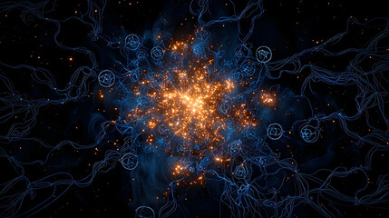 Abstract Explosion With Glowing Particles And Smoke