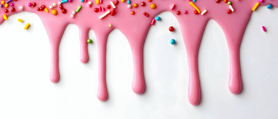 Dripping Pink Icing With Sprinkles On White Background