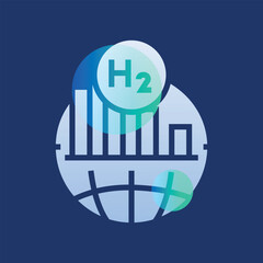 hydrogen economy glassmorphism illustration. Transparency blur elements. Ui layered design.