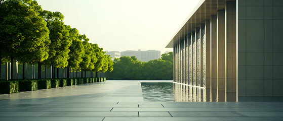 Urban Park Path With Modern Architecture