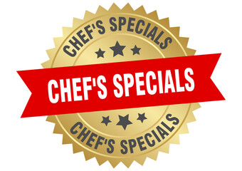 chef's specials. chef's specials round red and gold label isolated on transparent background
