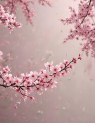 Delicate pink sakura petals drift on a soft-focus spring background ,  Japanese,  petals