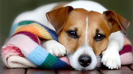 a colorful scarf sitting patiently at a cafe outdoor table