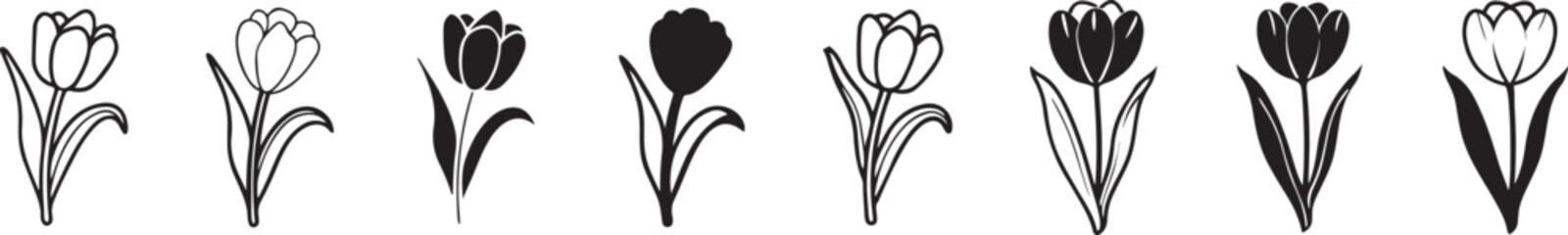 Nature-Inspired Tulip Clipart. Stylized Tulip Outlines.