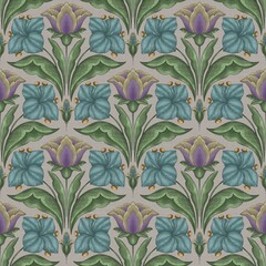 Bohemian Floral Seamless Pattern: Elegant botanical design with intricate flowers and leaves for versatile creative projects
