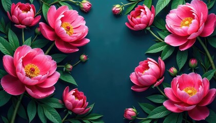 Fototapeta premium Bold peony blooms & lush foliage, vibrant repeat, surface, seamless floral, design