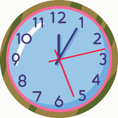 Simple Blue Wall Clock Showing Time, Round Analog Clock Face