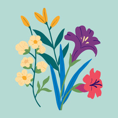 Colorful Floral Bouquet Illustration, Flat Design