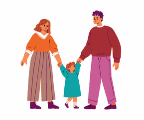 Happy Family Walking Together: Parents and Child Holding Hands