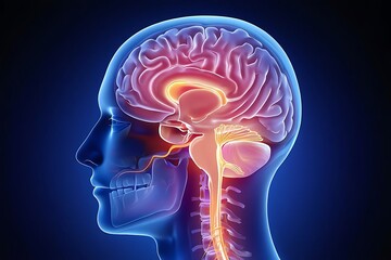 Obraz premium Detailed medical illustration of the human brain and nervous system depicting neural pathways and brain anatomy