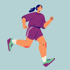 Happy Woman Jogging Outdoors, Fitness Illustration