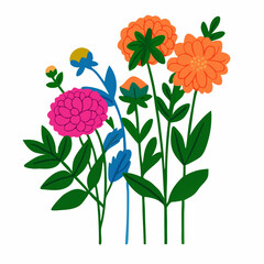 Vibrant Pink and Orange Flower Bouquet Illustration