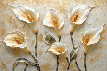 Gold-toned calla lilies in a 3D stucco setting elegant