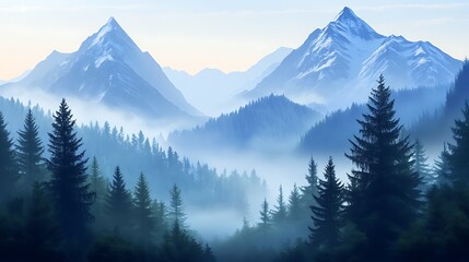 Fototapeta premium Misty mountain valley landscape