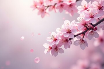 Obraz premium Intricate sakura branch pattern with varying bloom stages, light pink hues , pink petals, japanese, branch