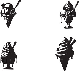 Caramel Ice Cream Silhouette Vector Set – Dessert Clipart for Food Packaging, Menus, and Summer Treat Designs