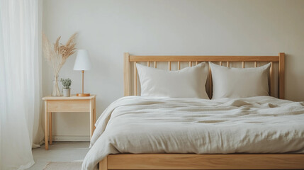 Simple minimalist bedroom with comfortable bed and stylish decor