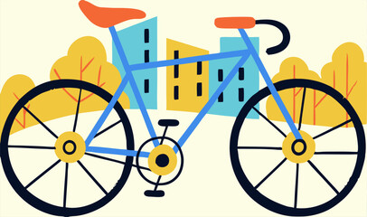 Blue Bicycle Cityscape Illustration - Urban Cycling