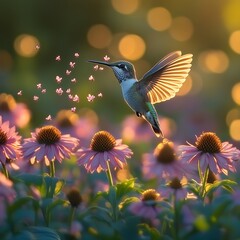 Obraz premium Hummingbird in a field of flowers