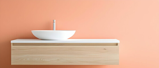 Simple Modern Bathroom Vanity With Peach Wall