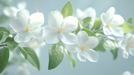 Obraz premium Blooming White Flowers on Branch with Soft Background blooming branch white flowers blossoms bloom