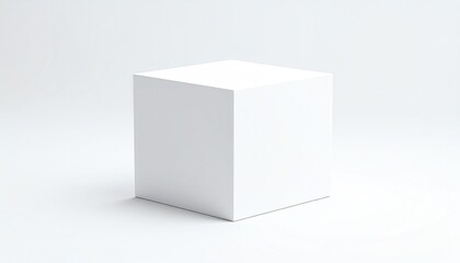 A simple, white cube sits on a clean, minimalistic background, emphasizing its geometric shape and the concept of emptiness or potential