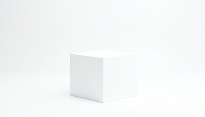 Fototapeta premium A simple white cube sits on a minimalistic, light background, embodying modern design and geometric simplicity