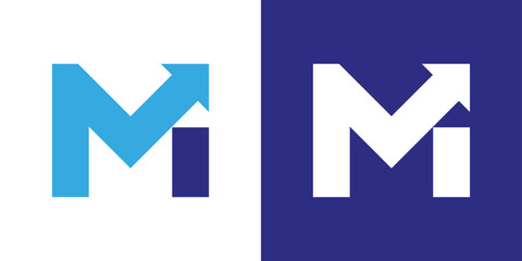 Minimal M with rising arrow logo. Simple financial growth and movement symbol for modern branding.