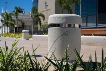 Stone pots outdoors with grass