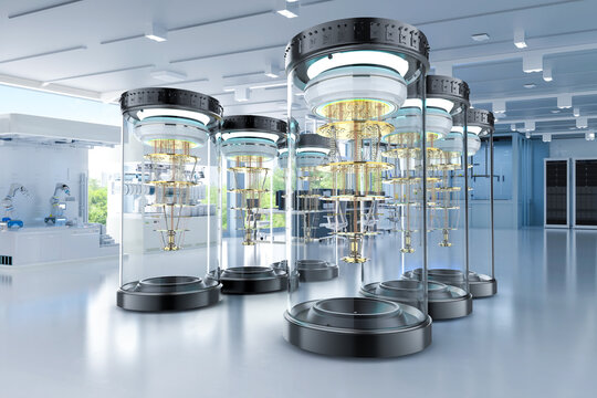 Quantum computer machines in shield capsules at laboratory