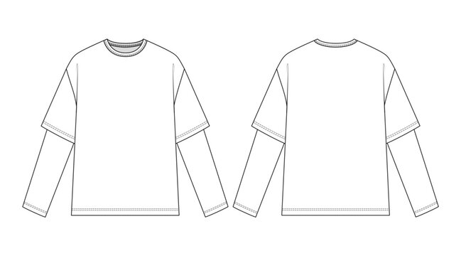 Fashion technical drawing of the oversized double sleeve longsleeve. Double-layer sleeve t-shirt.